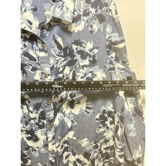 Isaac Mizrahi Live Womens 14 Long Sleeve Blue Floral Button Up Top - Picture 3 of 11